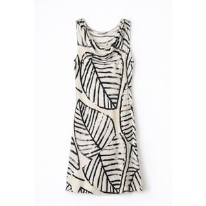 NIC+ZOE Sleeveless Draped Cowl Neck Dress Size 8 Black White Abstract Leaf Print